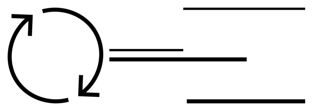 Circular arrow transitioning into straight parallel lines denotes process flow and efficiency. Ideal for workflow, process mapping, simplification, efficiency, productivity, stages, simple flat