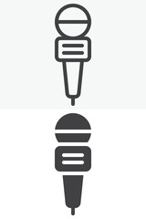 Fototapeta premium Handheld microphone journalism icon set in line, outline and solid style. Editable stroke vector sign and symbol for reporter news icon, interview media and broadcast icon.