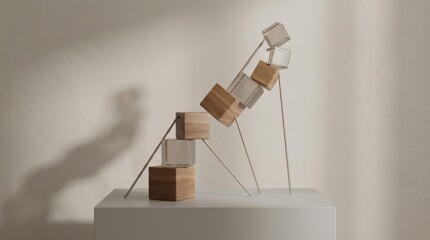 Modern Artisan Structure with Geometric Shapes and Natural Elements on Minimalist Background for Contemporary Design Aesthetic