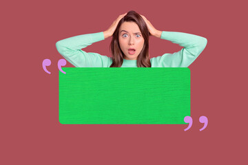 Fototapeta premium Creative collage showing people person with speech bubble representing fast internet communication blogging internet job work