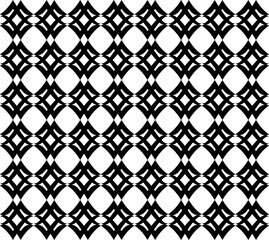 Fototapeta premium Seamless abstract pattern with black geometric lattice shapes and diamond motifs on white background