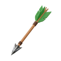 Wooden arrow with green fletching and metal tip bow and arrow isolated on Transparent Background