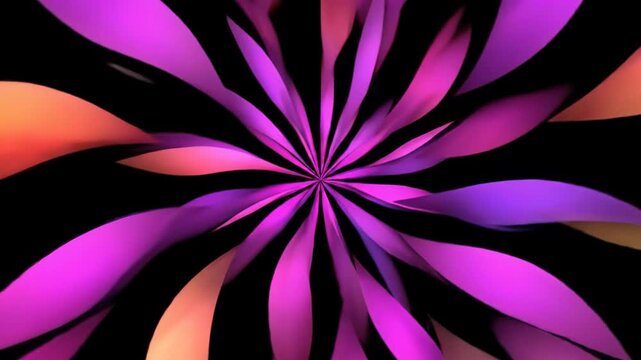 Mesmerizing abstract art video with constantly evolving, glowing petal shapes forming a tessellating pattern of vibrant shifting colors against a dark void. Generative art concept