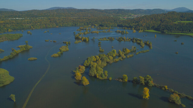 AERIAL: Flying over the vast green countryside devastated by the flash floods.