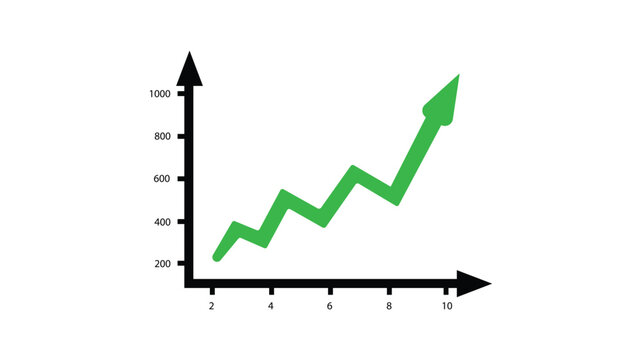 Graph diagram up icon, business growth success chart with arrow, business bar sign, profit growing symbol