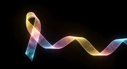 Vibrant glowing ribbon in shimmering colors on dark background