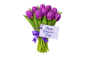 Purple tulip bouquet celebrating happy women's day