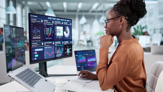 African American Female Data Analyst Working
