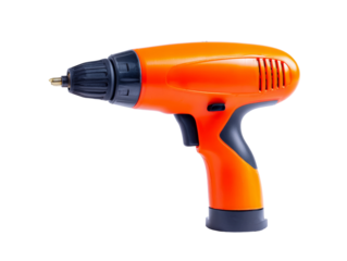 A close-up shot of an orange and black power drill, a fundamental tool for various tasks Isolated Transparent Background, PNG