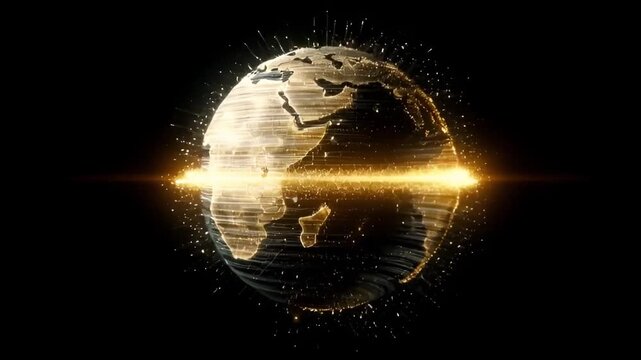 Illuminated Globe: A digitally crafted globe glows against a dark backdrop, with a brilliant light bisecting it, symbolizing global unity and interconnectedness.