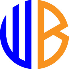 WB letter logo design with modern geometric monogram in blue and orange