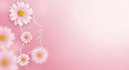 Fototapeta premium Happy women's day celebration with beautiful flowers and pink background