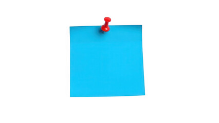 Bright blue post-it note with red pushpin