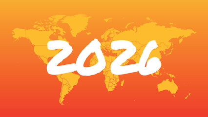 2026 year symbol. World map with border. Gradient vector background. Illustration for business, infographic element, global presentation, web design, media, news, blog, report