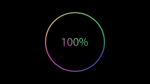 Neon Circular Loading Progress Bar Animation with 0-100 Percentage Counter on Black Background