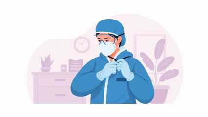 Obraz premium Healthcare worker in protective suit adjusts mask and gloves indoors