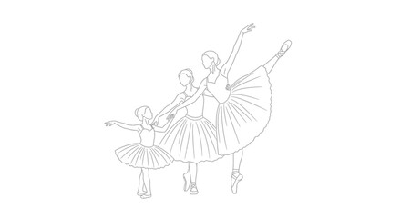 Elegant line drawing depicting three ballerinas in graceful poses showcasing artistic movement © Ziaul_Studio