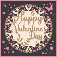 Happy Valentine's Day template. Layered Love You. Layered paper cut Flowers and Butterflies. Paper cut out design. Shadow box style.