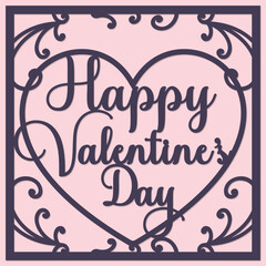 Happy Valentine's Day template. Layered Love You. Layered paper cut Flowers and Butterflies. Paper cut out design. Shadow box style.