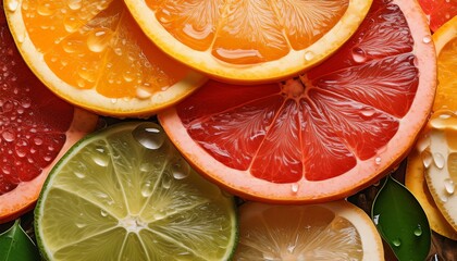 close up of citrus fruit slices water droplets