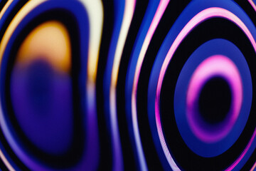 Abstract neon glowing warped concentric rings