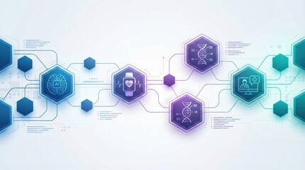 Abstract concept of artificial intelligence in healthcare,AI enabled wearable devices,DNA research,telemedicine and medical technology digital transformation