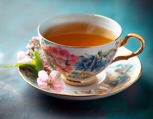 floral teacup with tea