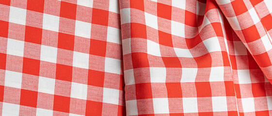 Gingham fabric with red and white checkered pattern