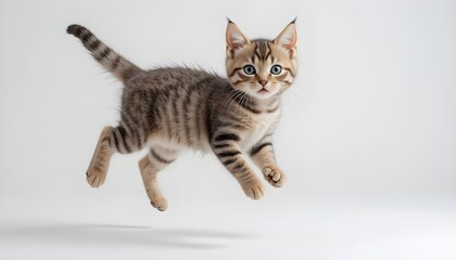 Obraz premium Adorable tabby kitten jumping with playful energy