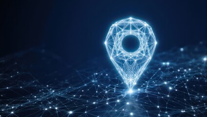 Digital map pin, glowing network
