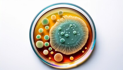 microbial world in a petri dish a detailed shot of microbial colonies thriving in a petri dish isolated on solid white background