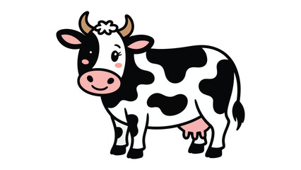 Fototapeta premium Smiling Dairy Cow Illustration: A cheerful dairy cow, distinguished by its black and white markings, stands with a friendly smile, embodying the essence of rural life and dairy farming.