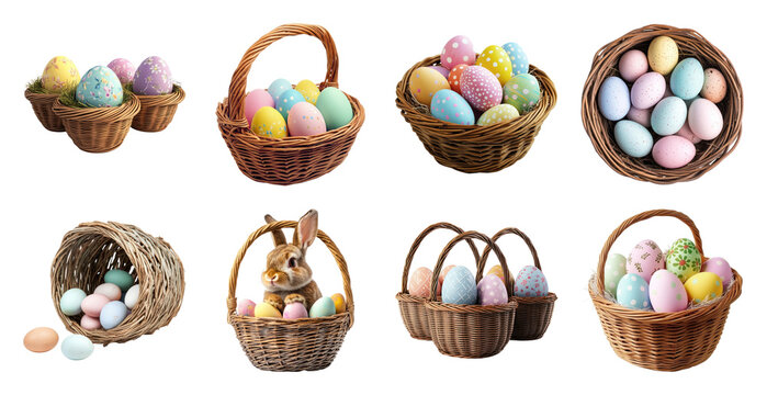 PNG Colorful Easter egg baskets, transparent background