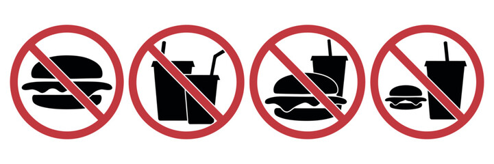 No Food or Drink Sign Vector Featuring Prohibition Symbols, Labels, and Stickers