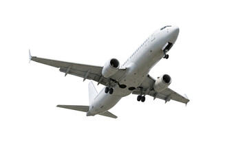 Obraz premium Commercial jetliner in flight isolated on transparent background