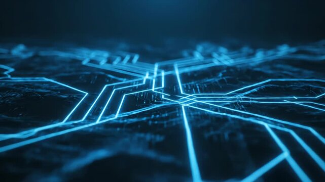 Abstract intelligence workflow transforming abstract elements symbolizing automated processes in a futuristic network visualization video