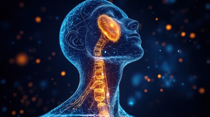 Futuristic Digital Human Anatomy Visualization with Neural Network and Glowing Connections