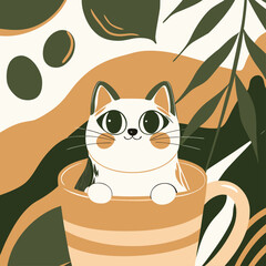 Fototapeta premium cute-cartoon-cat-sitting-inside-a-coffee-cup--vect