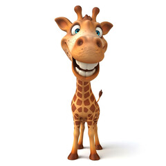 Obraz premium Cartoon giraffe with a happy expression isolated on white background standing tall