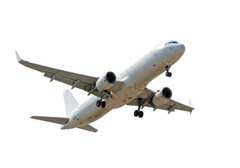 Obraz premium Commercial airliner in flight isolated on transparent background