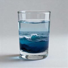 glass of water on blue