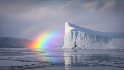 Obraz premium Rainbow Over White Iceberg in Arctic Ocean with Ice Floes