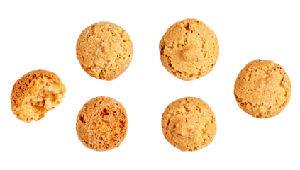 Round cookies isolated on white background, crunchy homemade biscuits for dessert and snack concept