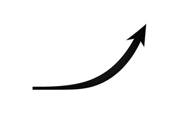Black curved arrow symbol pointing upward, representing business growth, success, increasing market share, and progress on transparent background