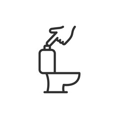 Flush toilet sign, linear icon. Hygiene reminder and restroom etiquette. Line with editable stroke.