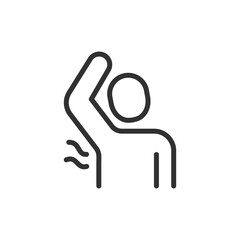 Underarm odor, linear icon. Body odor and hygiene problem. Line with editable stroke.