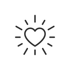 Heart with rays, linear icon. Love emotion and positive feeling. Line with editable stroke.