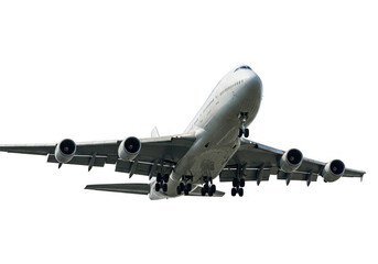 Obraz premium Large commercial jetliner in flight isolated on transparent background