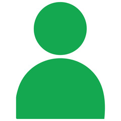 A simple green silhouette representing a persons head and shoulders isolated on a white background