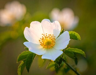 Closeup of white flower with yellow center.